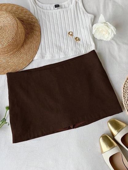 Comfortcana Coffee Brown Mini Low-Waist Skirt, Summer