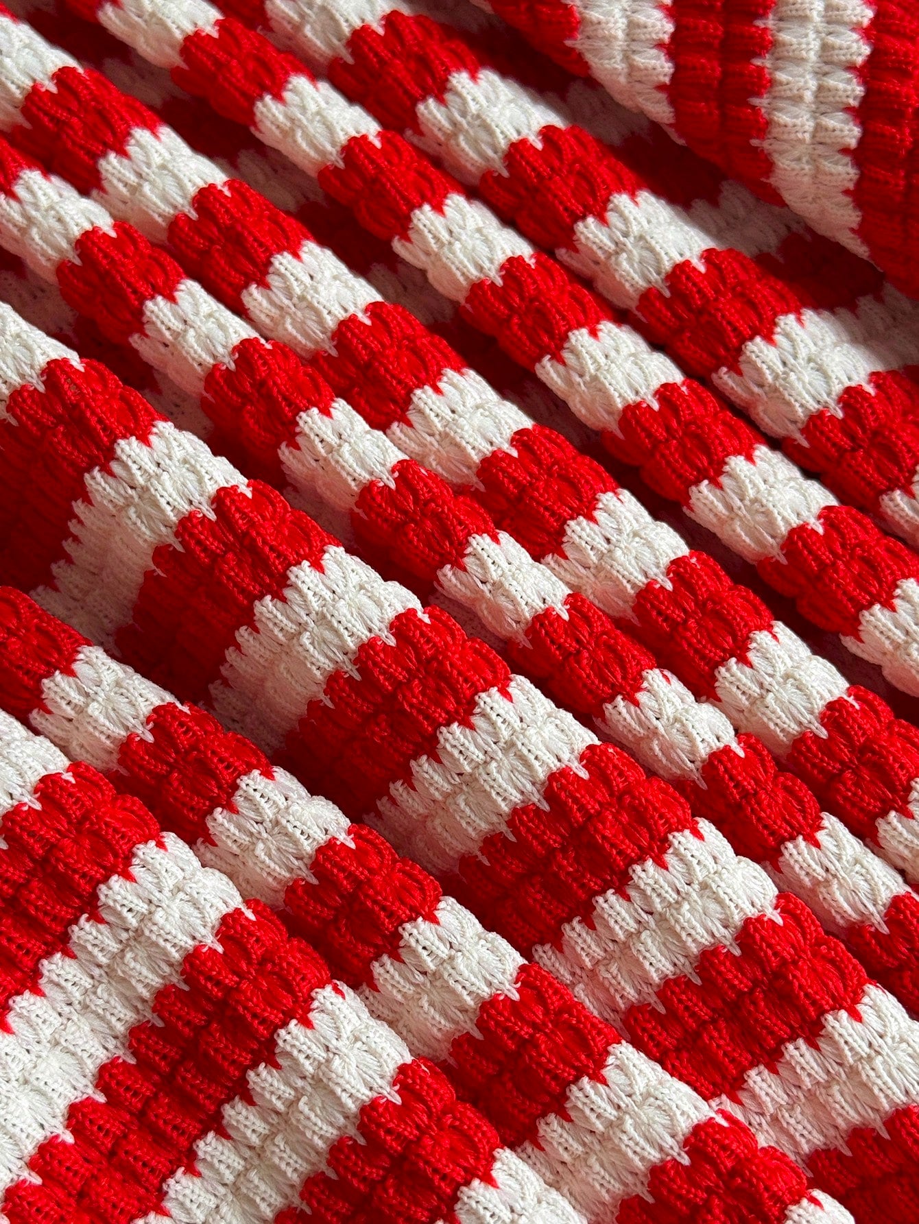 Comfortcana Plus Size Crochet Striped Red Tie-Front Cardigan Women's Top Fall