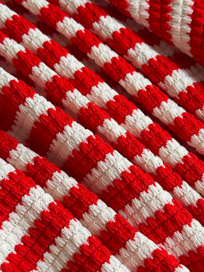 Comfortcana Plus Size Crochet Striped Red Tie-Front Cardigan Women's Top Fall