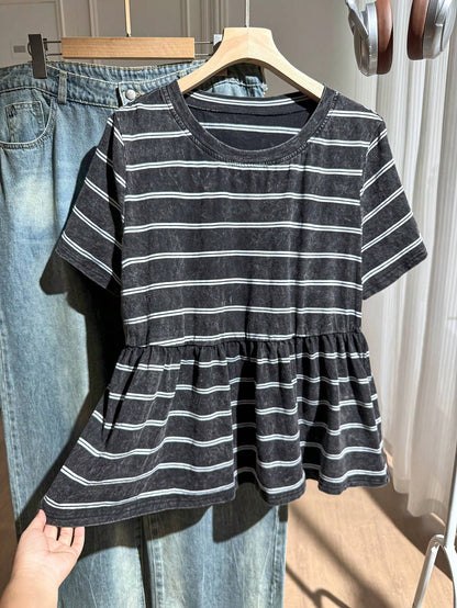 Comfortcana Plus Size Women's Casual 90s Smart Casual Dark Green Round Neck A-Line Slimming Short Sleeve T-Shirt Summer Vacation Formal