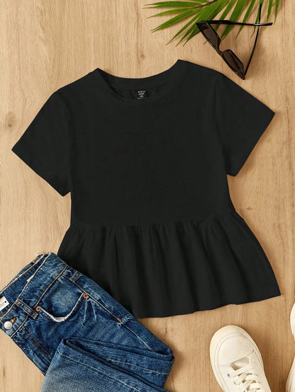 Comfortcana Plus Size Women's Casual 90s Smart Casual Dark Green Round Neck A-Line Slimming Short Sleeve T-Shirt Summer Vacation Formal