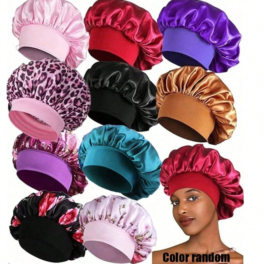 CONFLASS 10/3pcs Satin Sleep Cap, Braided Sleep Cap, Women Elastic Wide-Brim Sleep Hat, Women Satin Wide-Brim Sleep Cap, Suitable For Hair Beauty, Care, Chemotherapy, Curly Hair, Random Color