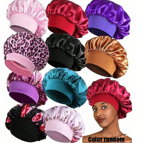 CONFLASS 10/3pcs Satin Sleep Cap, Braided Sleep Cap, Women Elastic Wide-Brim Sleep Hat, Women Satin Wide-Brim Sleep Cap, Suitable For Hair Beauty, Care, Chemotherapy, Curly Hair, Random Color