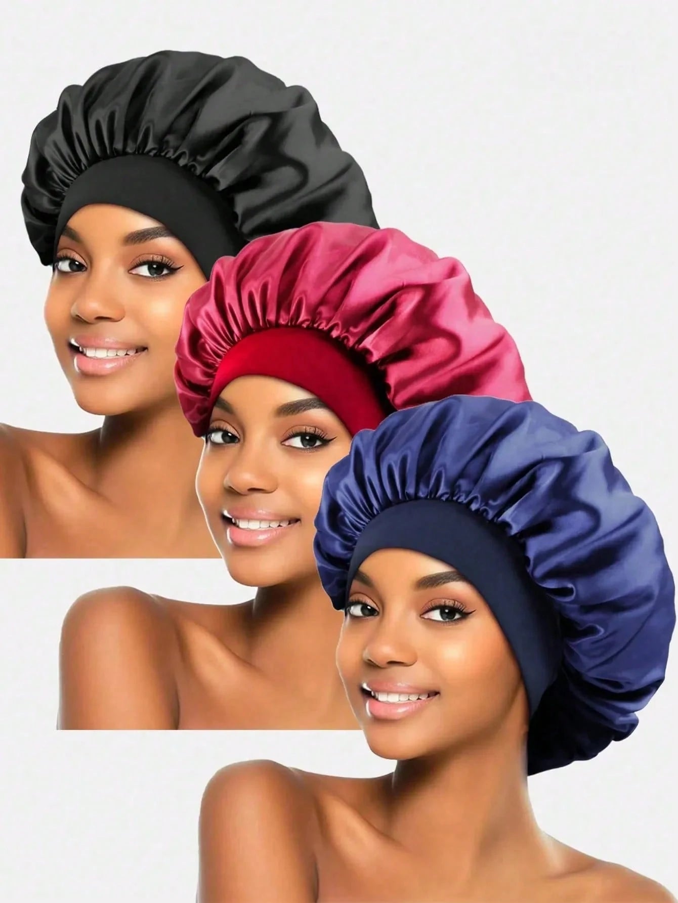 CONFLASS 10/3pcs Satin Sleep Cap, Braided Sleep Cap, Women Elastic Wide-Brim Sleep Hat, Women Satin Wide-Brim Sleep Cap, Suitable For Hair Beauty, Care, Chemotherapy, Curly Hair, Random Color