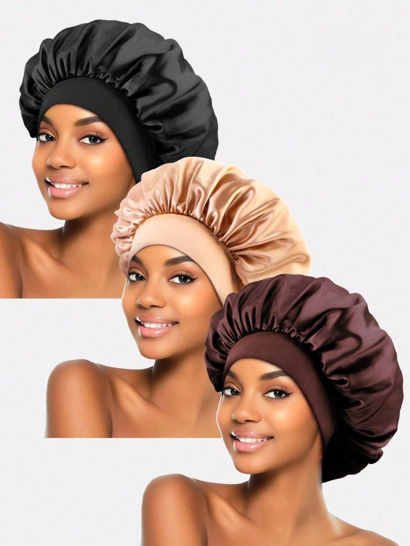 CONFLASS 10/3pcs Satin Sleep Cap, Braided Sleep Cap, Women Elastic Wide-Brim Sleep Hat, Women Satin Wide-Brim Sleep Cap, Suitable For Hair Beauty, Care, Chemotherapy, Curly Hair, Random Color