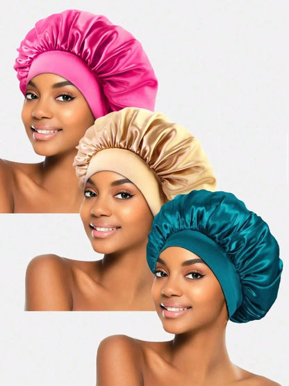 CONFLASS 10/3pcs Satin Sleep Cap, Braided Sleep Cap, Women Elastic Wide-Brim Sleep Hat, Women Satin Wide-Brim Sleep Cap, Suitable For Hair Beauty, Care, Chemotherapy, Curly Hair, Random Color