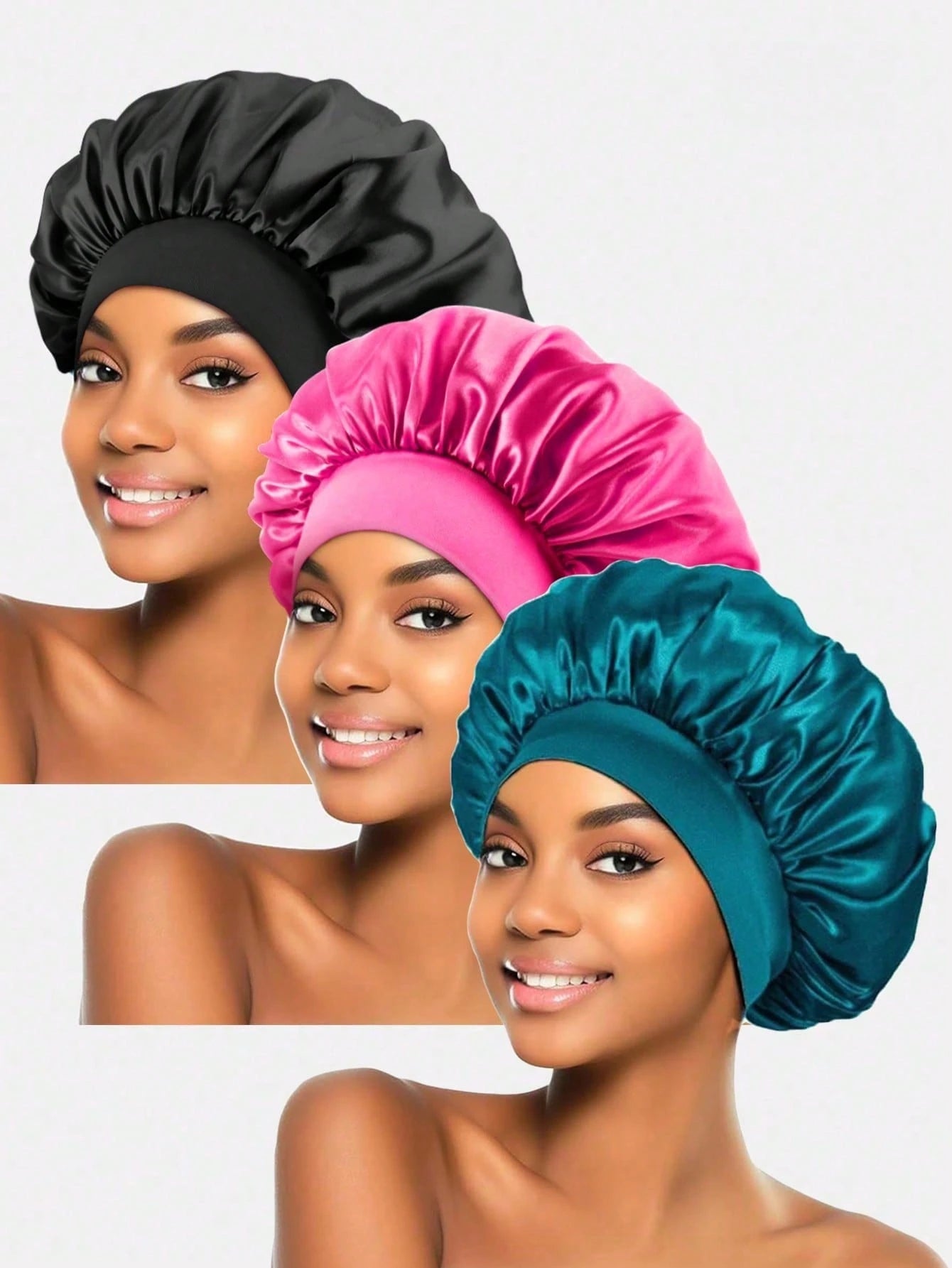 CONFLASS 10/3pcs Satin Sleep Cap, Braided Sleep Cap, Women Elastic Wide-Brim Sleep Hat, Women Satin Wide-Brim Sleep Cap, Suitable For Hair Beauty, Care, Chemotherapy, Curly Hair, Random Color