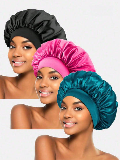 CONFLASS 10/3pcs Satin Sleep Cap, Braided Sleep Cap, Women Elastic Wide-Brim Sleep Hat, Women Satin Wide-Brim Sleep Cap, Suitable For Hair Beauty, Care, Chemotherapy, Curly Hair, Random Color