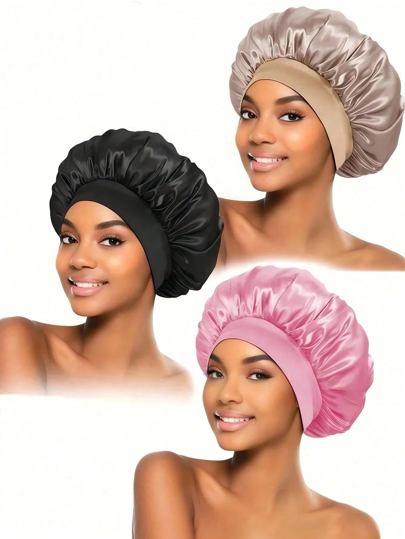 CONFLASS 10/3pcs Satin Sleep Cap, Braided Sleep Cap, Women Elastic Wide-Brim Sleep Hat, Women Satin Wide-Brim Sleep Cap, Suitable For Hair Beauty, Care, Chemotherapy, Curly Hair, Random Color
