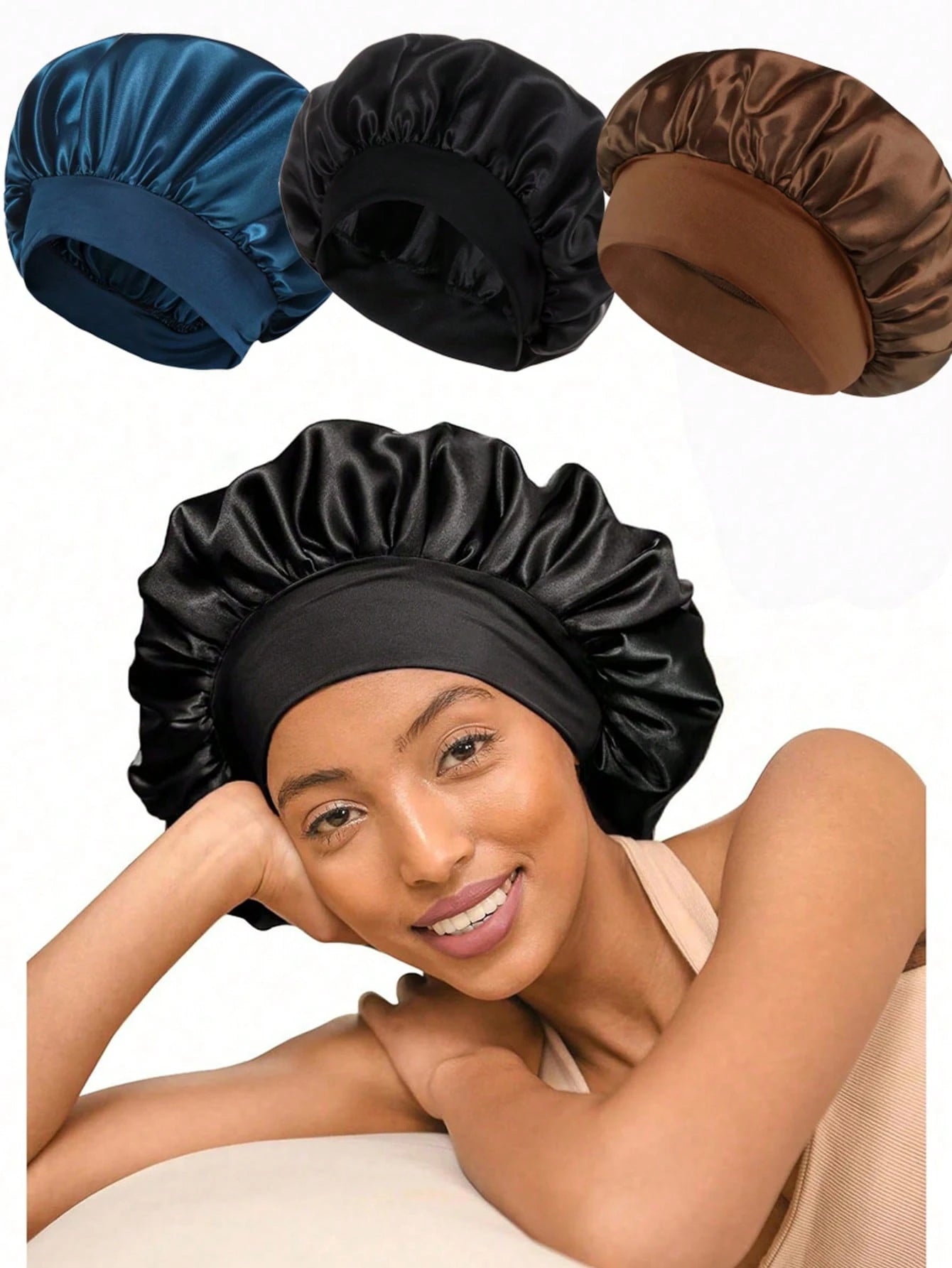 CONFLASS 10/3pcs Satin Sleep Cap, Braided Sleep Cap, Women Elastic Wide-Brim Sleep Hat, Women Satin Wide-Brim Sleep Cap, Suitable For Hair Beauty, Care, Chemotherapy, Curly Hair, Random Color