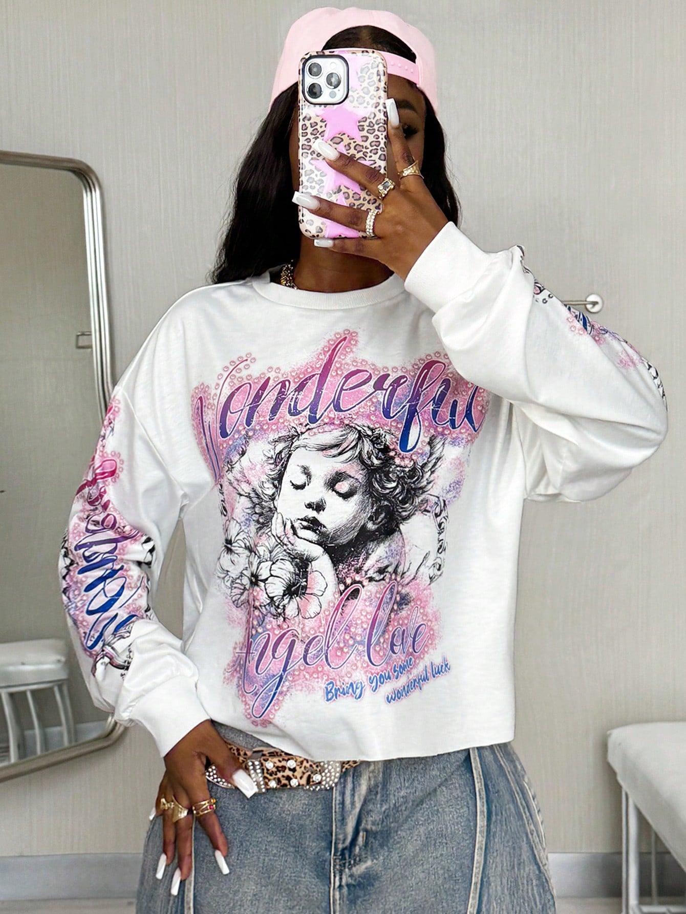 Coolane Autumn Streetwear Casual Going Out Hip-Hop Graphics Oversized White Long Sleeve T-Shirt