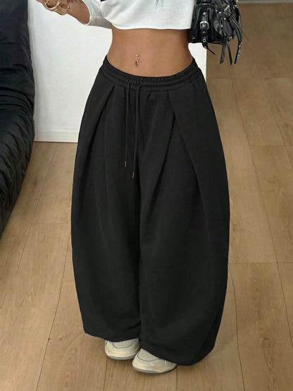 Coolane Women's Fall/Winter Streetwear Basic Daily Wear Going Out Casual Grey Baggy Low Rise Cuffed Pants Y2k