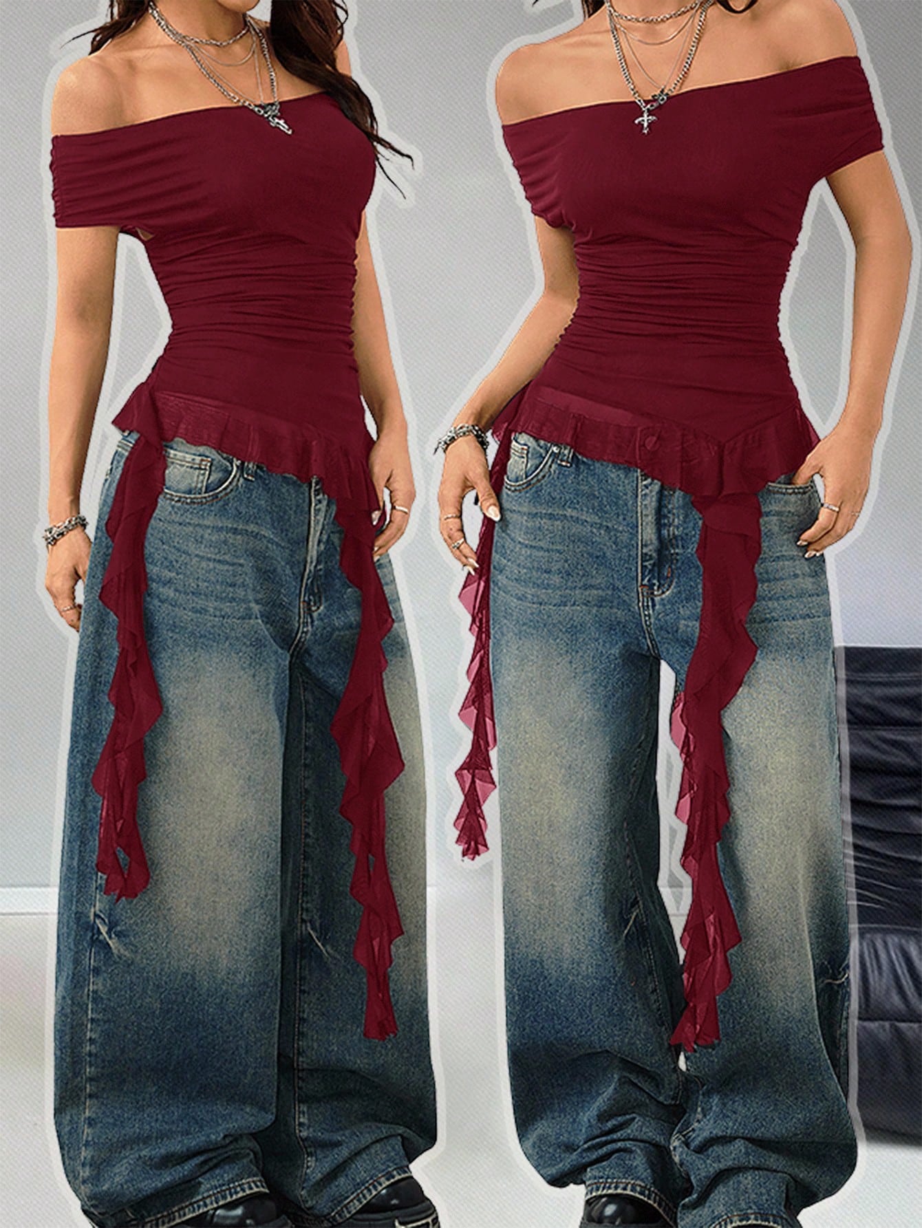 Coolane Women's Plus Size Summer Fall Casual Elegant Sexy Streetwear Evening Party Date Night Concert Wedding Night Out Club Ruffle Red Top