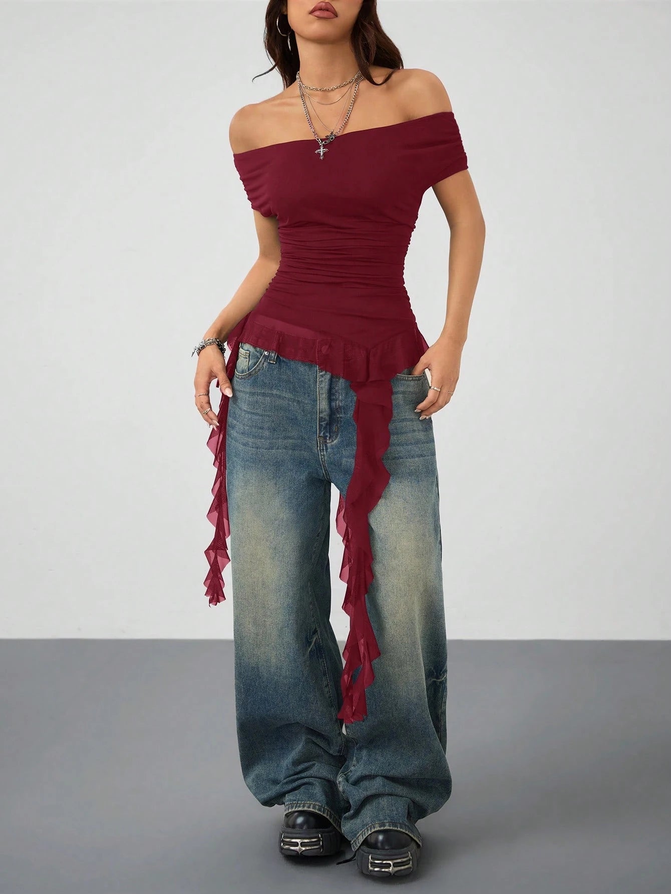 Coolane Women's Plus Size Summer Fall Casual Elegant Sexy Streetwear Evening Party Date Night Concert Wedding Night Out Club Ruffle Red Top