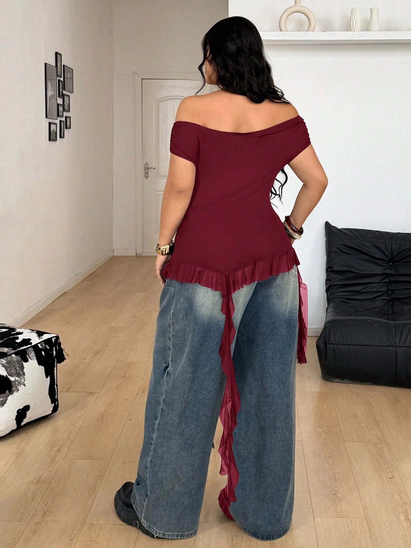 Coolane Women's Plus Size Summer Fall Casual Elegant Sexy Streetwear Evening Party Date Night Concert Wedding Night Out Club Ruffle Red Top
