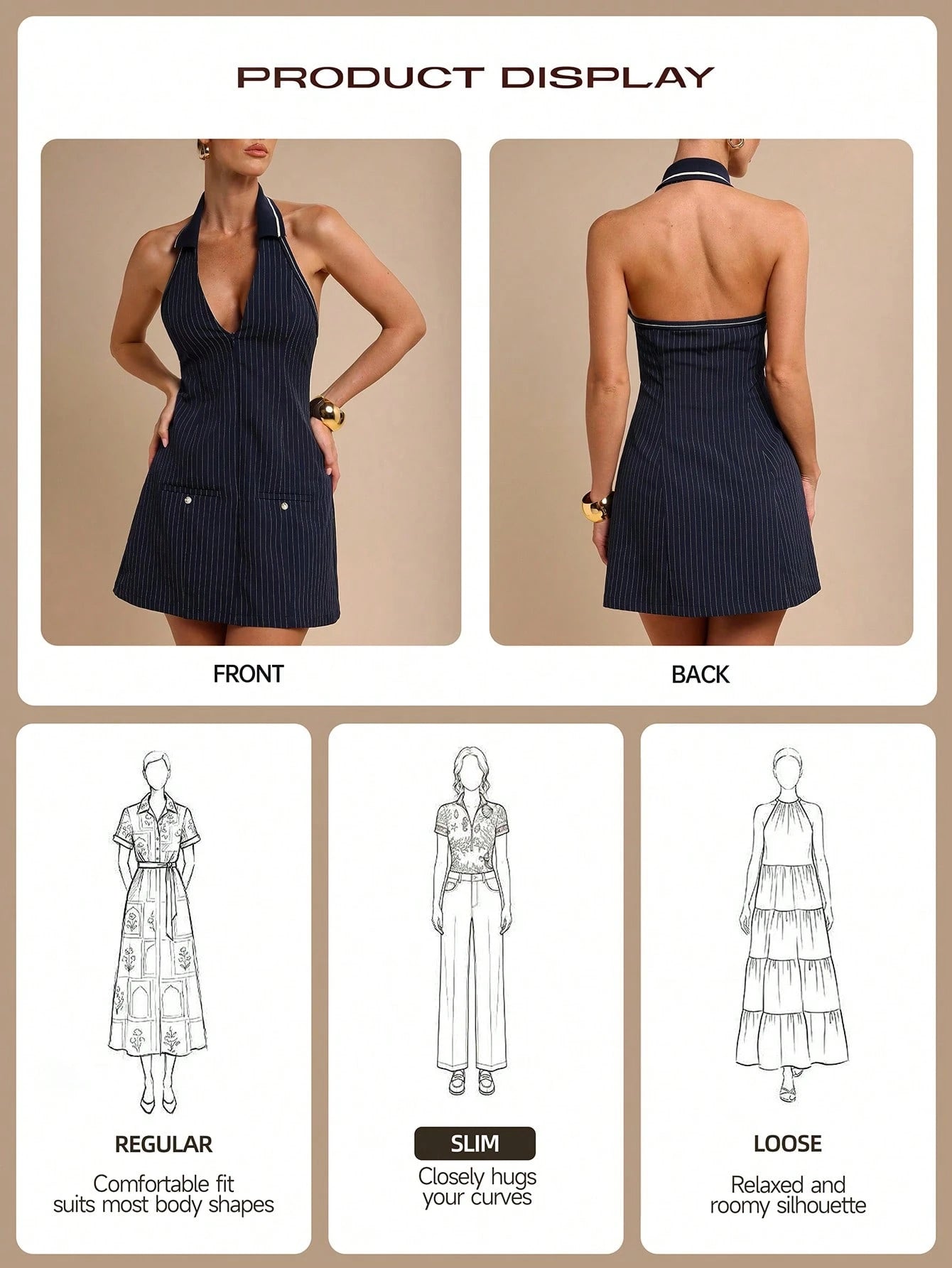 COSMINA Women's Elegant V-Neck Waist Cinched Mini Dress, Spring/Summer Women Clothes