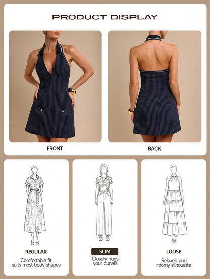 COSMINA Women's Elegant V-Neck Waist Cinched Mini Dress, Spring/Summer Women Clothes