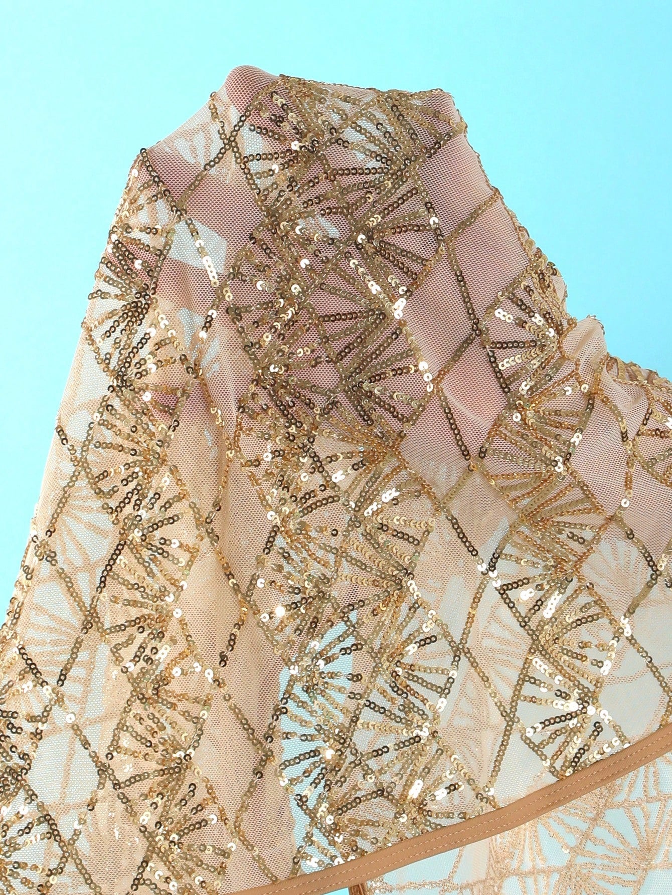 Costavie Beige Women's Swimwear 3-Piece Set,Summer Casual Beach Party Holiday Vacation Holiday Sequin Pearl Decor Halter Triangle Bikini Top Sarong Skirt