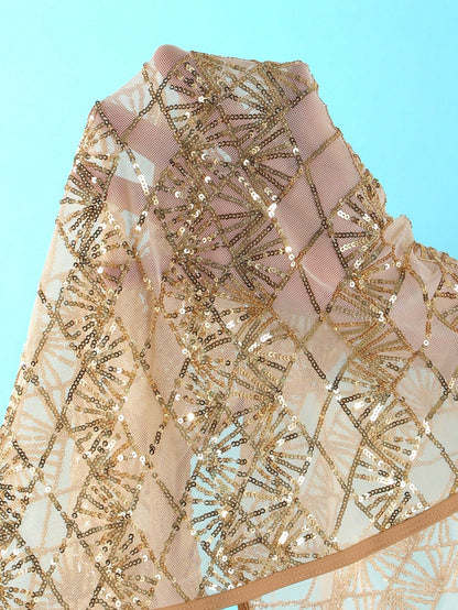 Costavie Beige Women's Swimwear 3-Piece Set,Summer Casual Beach Party Holiday Vacation Holiday Sequin Pearl Decor Halter Triangle Bikini Top Sarong Skirt