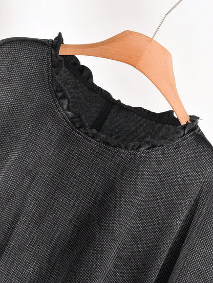 CosyJoli Plus Size Women's Casual T-Shirt, Distressed Washed T-Shirt, Short Sleeve Tee Cute Black Tops Black Babydoll Top