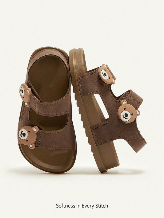 Cozy Pixies 1 Pair Cute Bear Decor Soft Bottom Lightweight Casual Sandals For Baby Boys, Summer