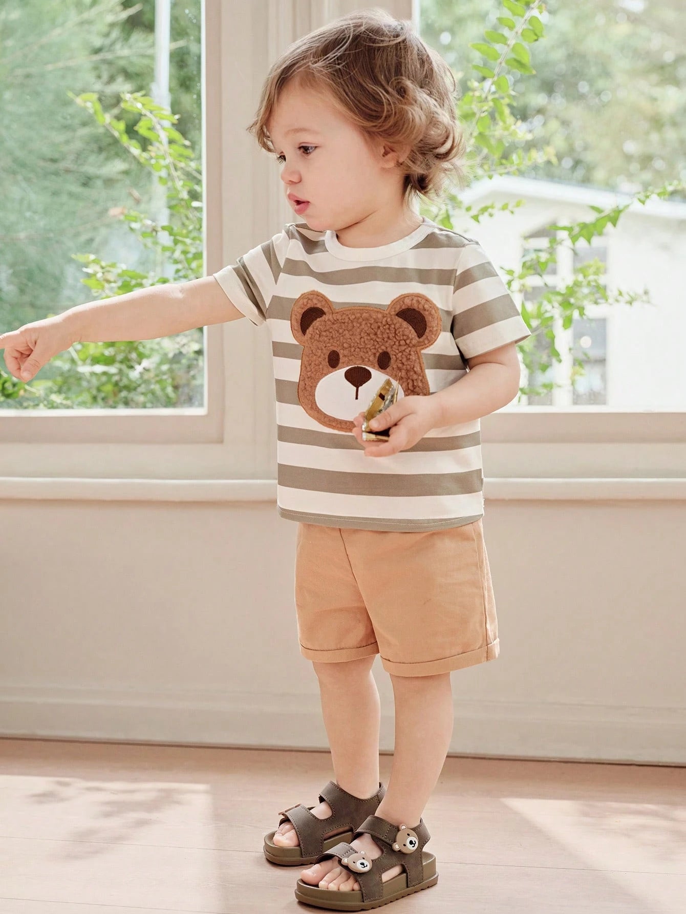 Cozy Pixies 1 Pair Cute Bear Decor Soft Bottom Lightweight Casual Sandals For Baby Boys, Summer