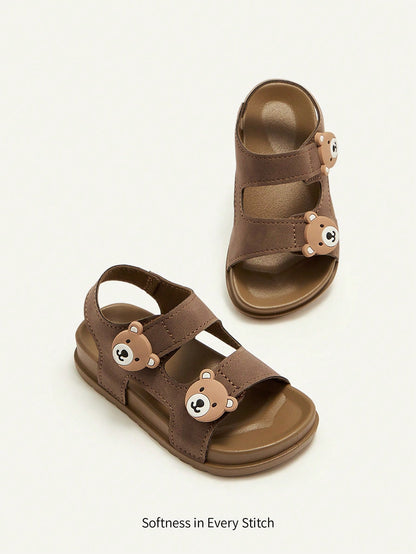 Cozy Pixies 1 Pair Cute Bear Decor Soft Bottom Lightweight Casual Sandals For Baby Boys, Summer