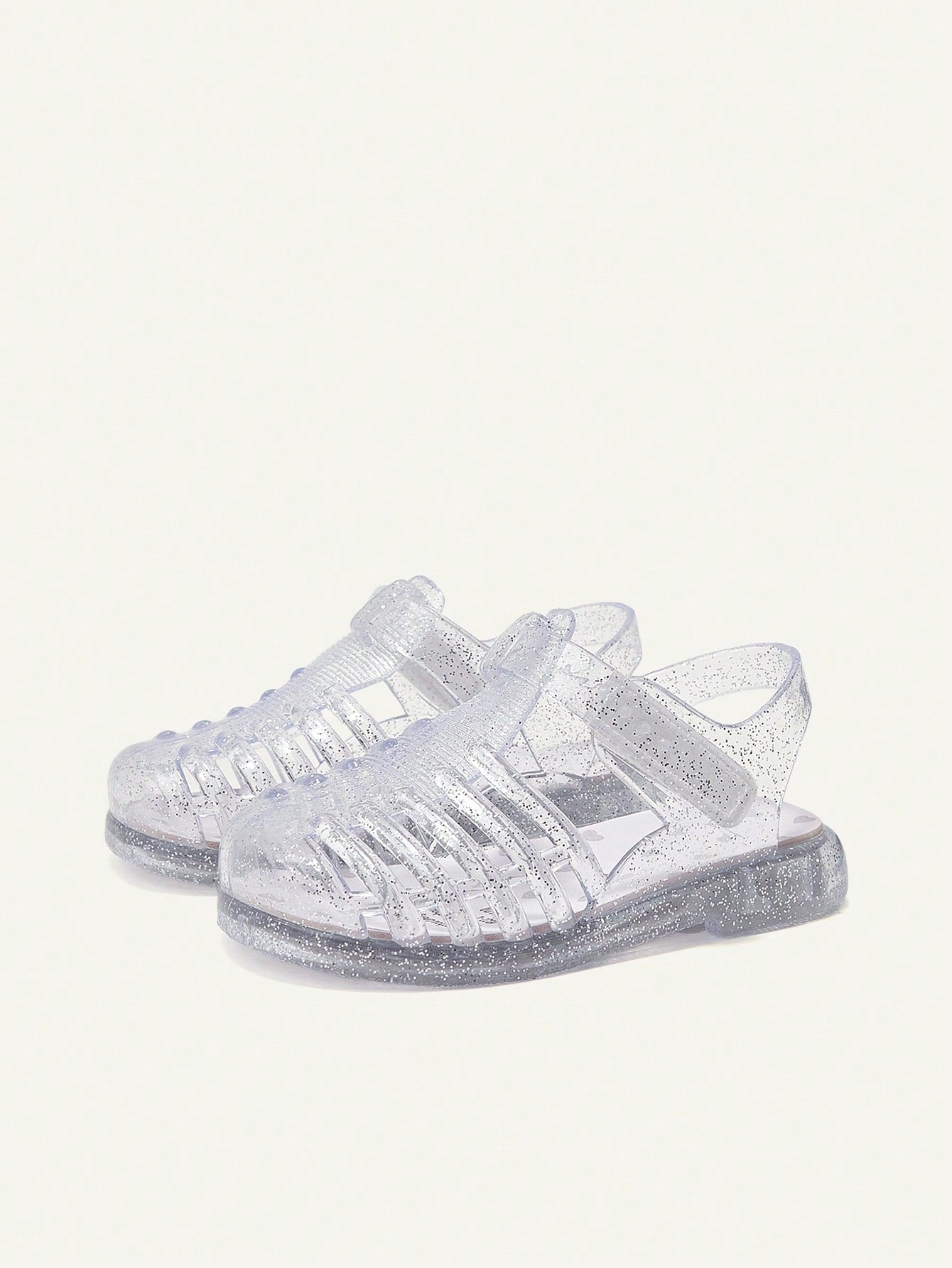 Cozy Pixies 1 Pair Fashionable Versatile Cute Princess Pink Transparent Soft Comfortable Crystal Heart Flat Sandals For Toddlers