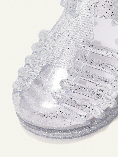 Cozy Pixies 1 Pair Fashionable Versatile Cute Princess Pink Transparent Soft Comfortable Crystal Heart Flat Sandals For Toddlers