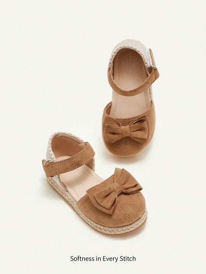 Cozy Pixies 1 Pair Summer Cute Toddler Girls Brown Bow All-Match Casual Fashion Versatile Hook And Loop Soft Bottom Closed Toe Infant Flat Sandals