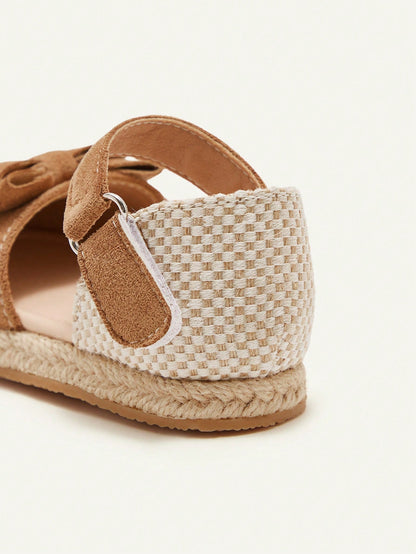 Cozy Pixies 1 Pair Summer Cute Toddler Girls Brown Bow All-Match Casual Fashion Versatile Hook And Loop Soft Bottom Closed Toe Infant Flat Sandals
