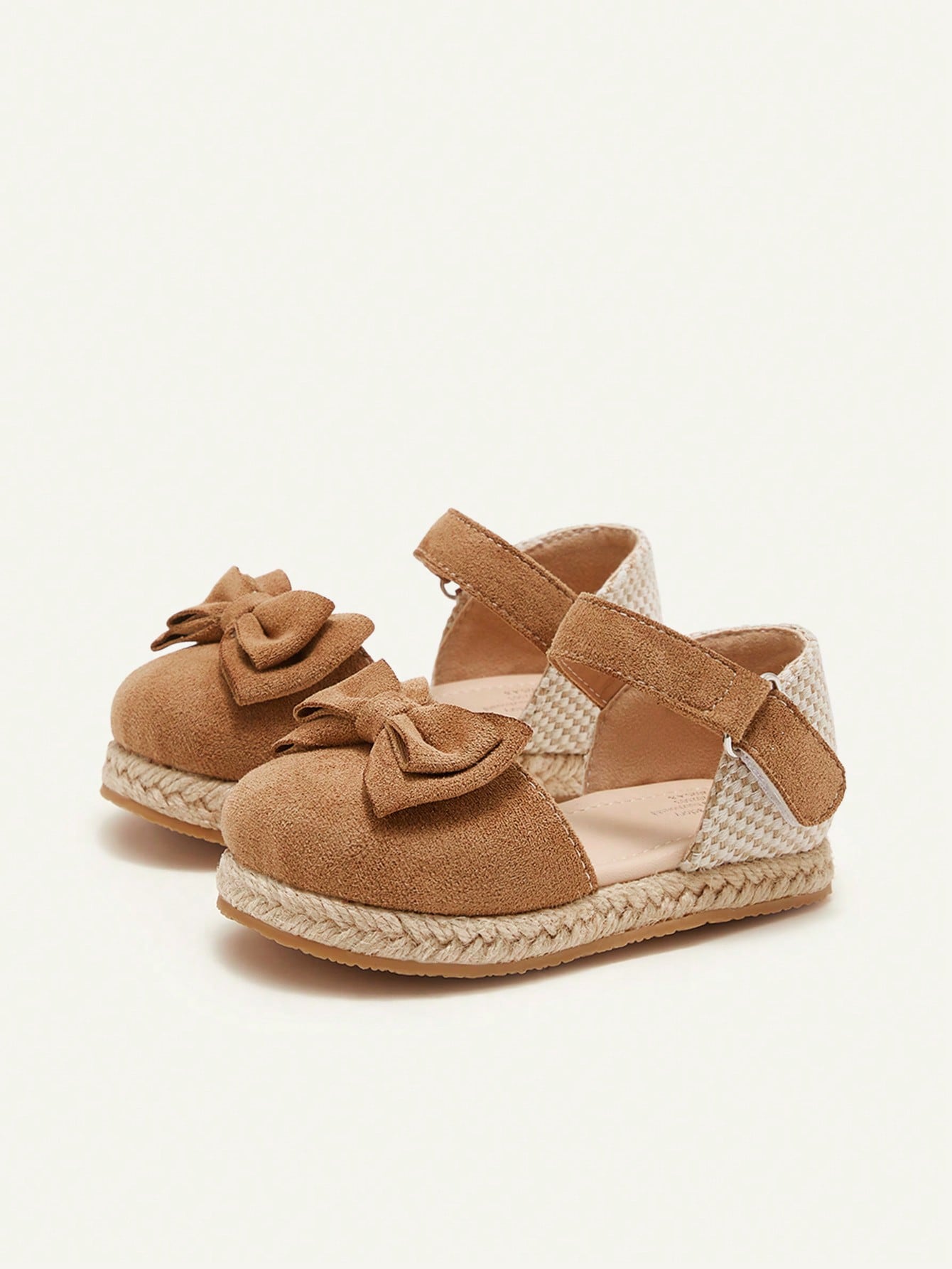 Cozy Pixies 1 Pair Summer Cute Toddler Girls Brown Bow All-Match Casual Fashion Versatile Hook And Loop Soft Bottom Closed Toe Infant Flat Sandals