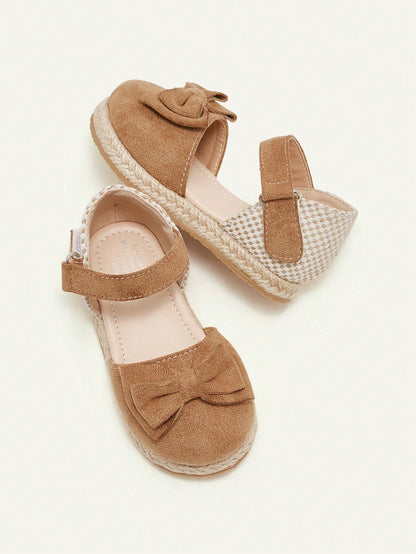 Cozy Pixies 1 Pair Summer Cute Toddler Girls Brown Bow All-Match Casual Fashion Versatile Hook And Loop Soft Bottom Closed Toe Infant Flat Sandals