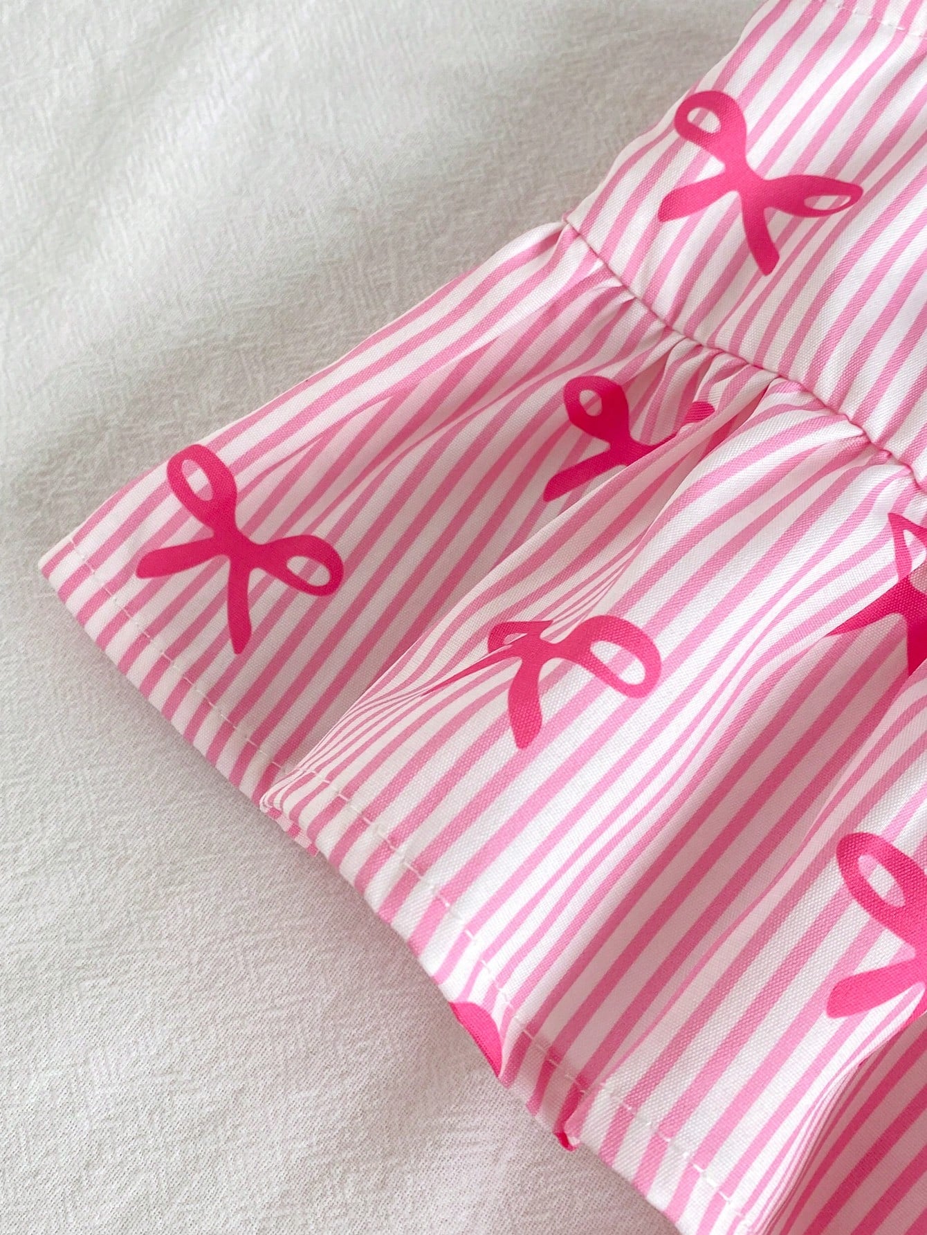 Cozy Pixies 2pcs/Set Baby Girls Summer Cute Pink And White Striped Bow Print Top Outfit, Casual Family Matching Vacation Photoshoot Sibling Parent-Child Wear
