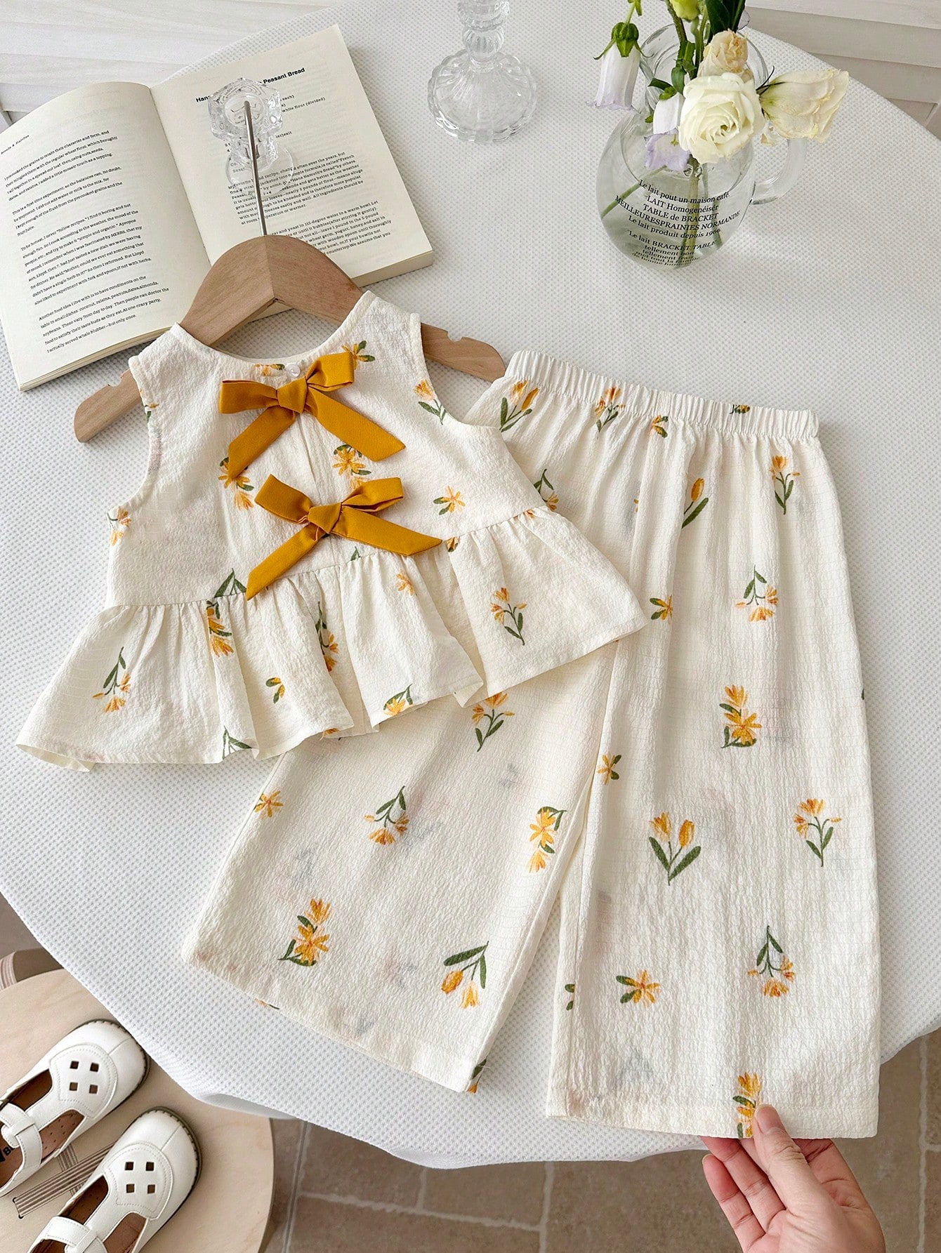 Cozy Pixies 2pcs/Set Baby Girls Summer Cute Pink And White Striped Bow Print Top Outfit, Casual Family Matching Vacation Photoshoot Sibling Parent-Child Wear