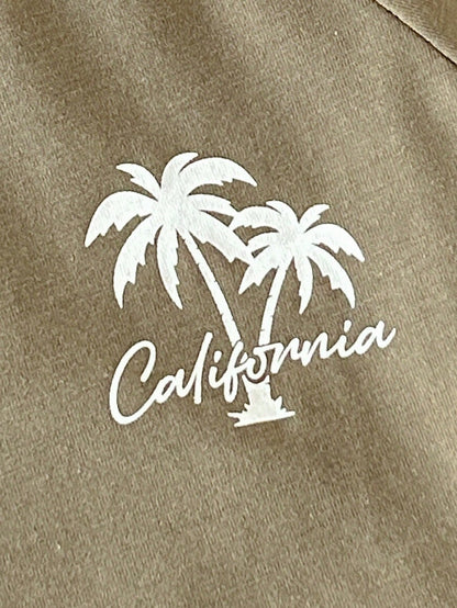 Cozy Pixies Baby Boy Striped Coconut Tree Print Round Neck Short Sleeve T-Shirt And Shorts Casual Holiday Outfit, Summer