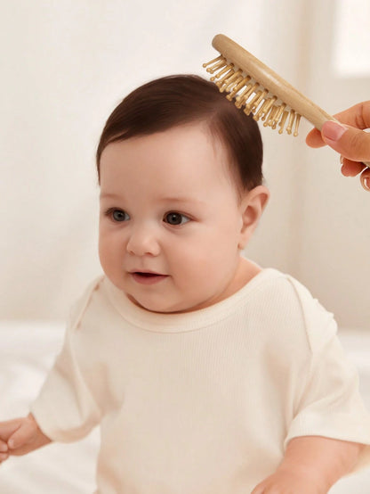 Cozy Pixies Comb Brush Three-Piece Set, Soft Brush, Small Baby Care Bath Tool 3pcs Baby Care Grooming Set With Wooden Wool Brush