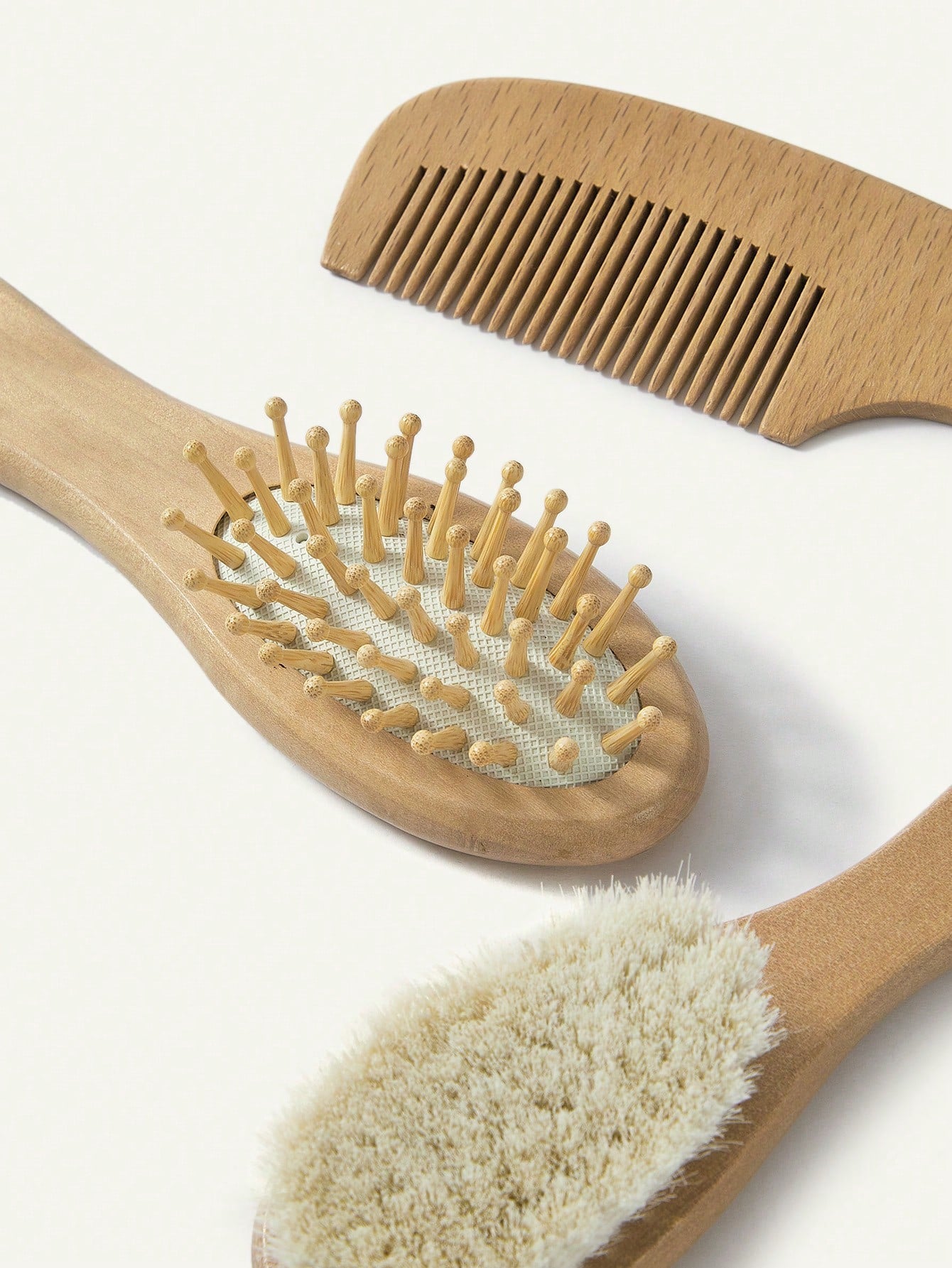 Cozy Pixies Comb Brush Three-Piece Set, Soft Brush, Small Baby Care Bath Tool 3pcs Baby Care Grooming Set With Wooden Wool Brush