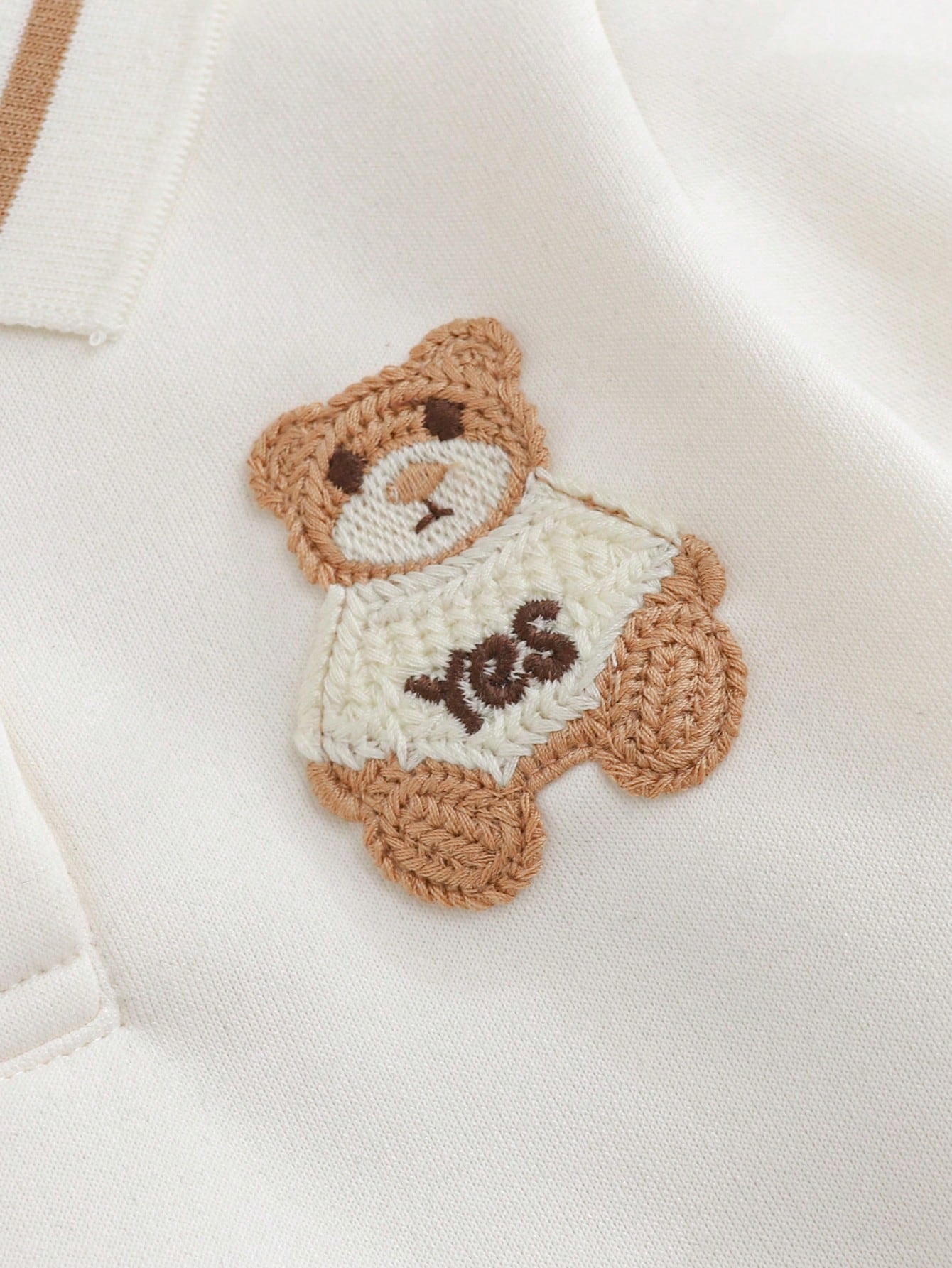 Cozy Pixies Newborn Baby Bear Pattern Contrast Color Polo Collar Long Sleeve Sweatshirt And Pants Set
