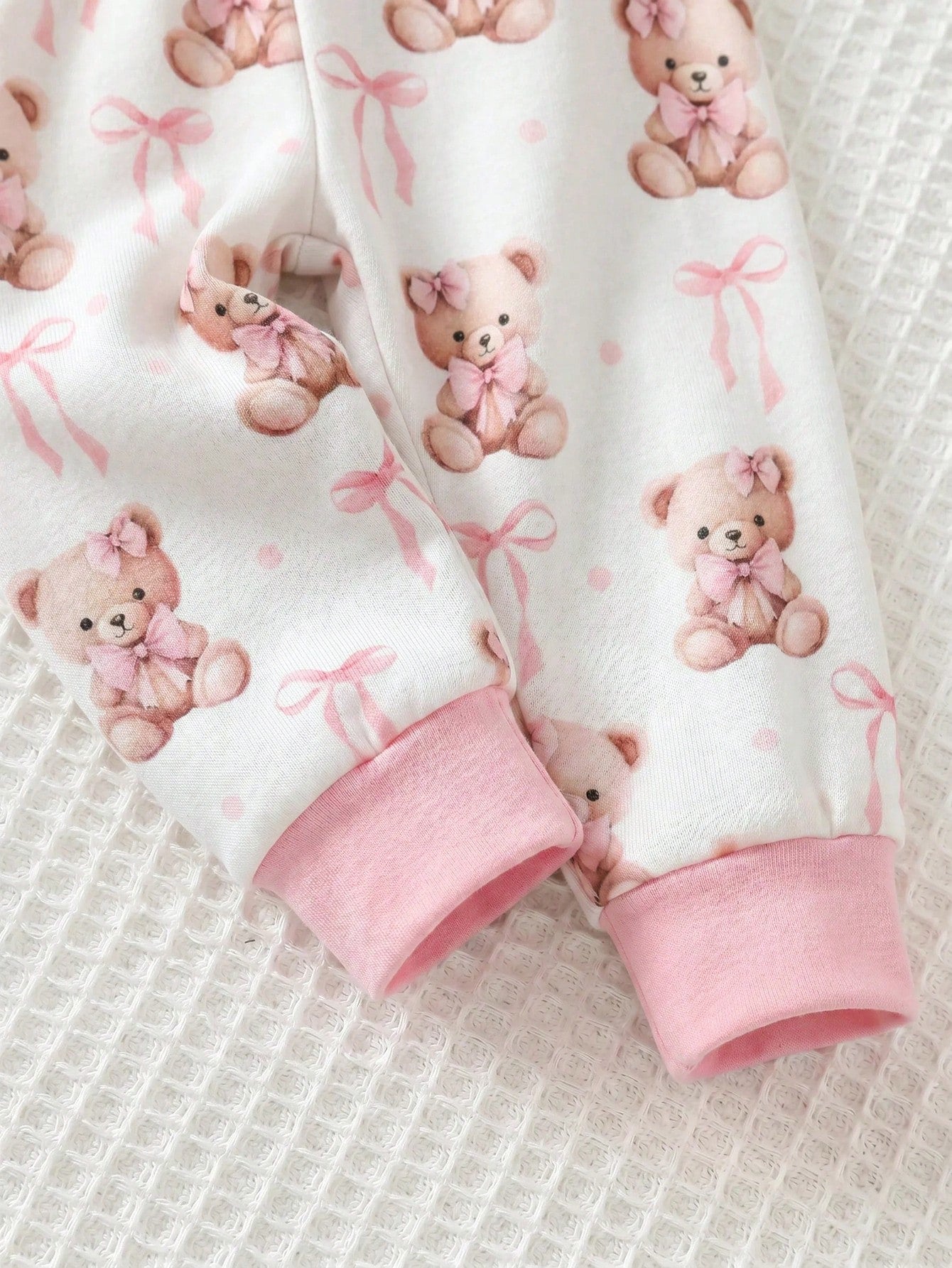 Cozy Pixies Newborn Baby Girl Cartoon Bear Pattern Knitted Soft Round Neck Long Sleeve Pullover Top And Elastic Waist Long Pants 2-Piece Set Comfy Soft Cute
