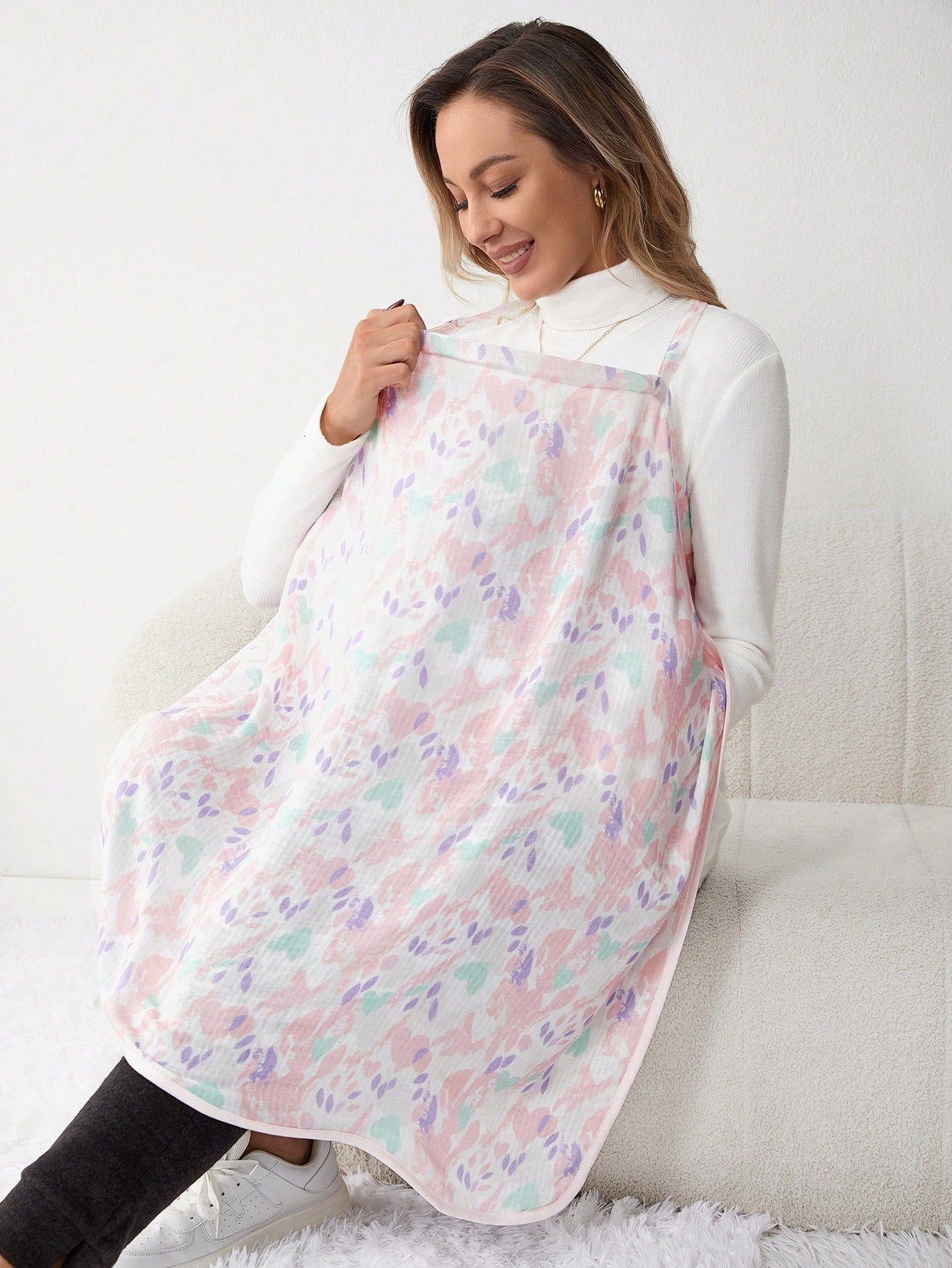 Cozy Pixies Purple Leaf And Heart Print Maternity Nursing Top, Light Four-Season Summer, Oeko-Tex Certified