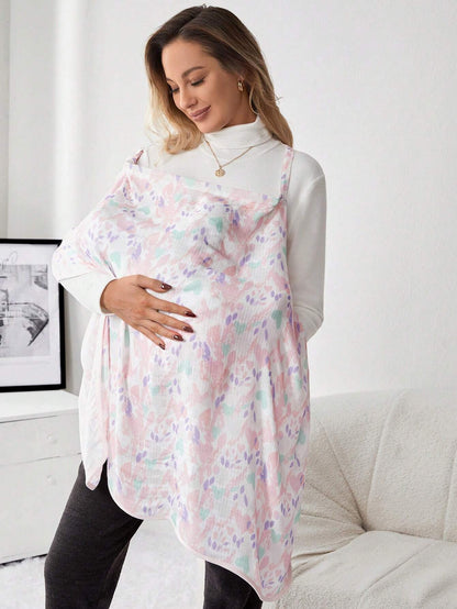 Cozy Pixies Purple Leaf And Heart Print Maternity Nursing Top, Light Four-Season Summer, Oeko-Tex Certified