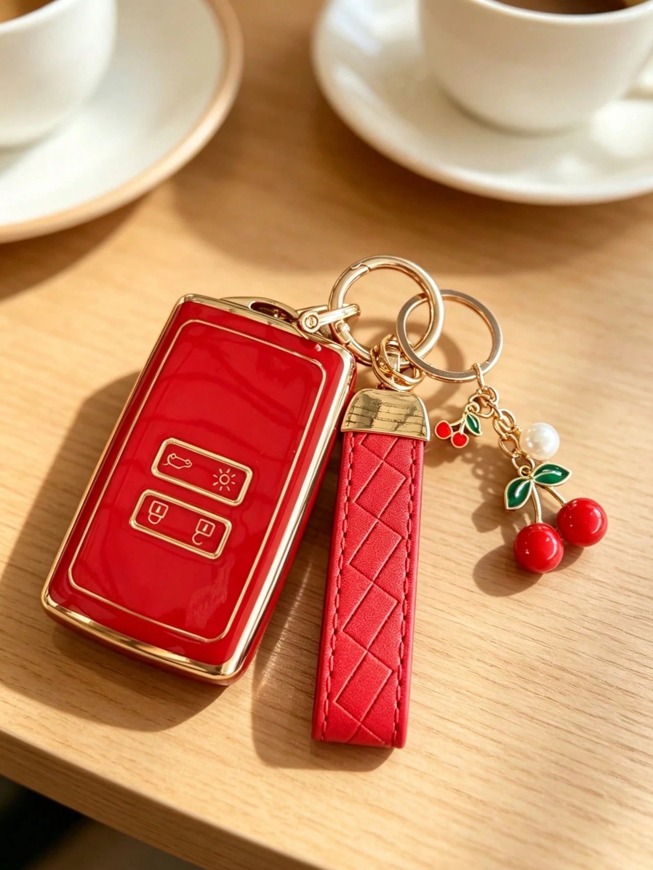 Creative Cherry Pendant Key Lanyard TPU Soft Shell Car Remote Key Cover Suitable For Renault Koleos Kadjar Captur Megane Space Clio Zoe Scenic 4 Arkana Dacia Sandero Key Bag