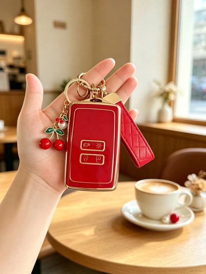 Creative Cherry Pendant Key Lanyard TPU Soft Shell Car Remote Key Cover Suitable For Renault Koleos Kadjar Captur Megane Space Clio Zoe Scenic 4 Arkana Dacia Sandero Key Bag