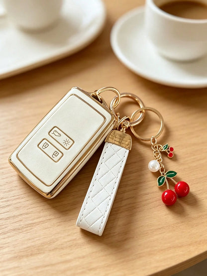 Creative Cherry Pendant Key Lanyard TPU Soft Shell Car Remote Key Cover Suitable For Renault Koleos Kadjar Captur Megane Space Clio Zoe Scenic 4 Arkana Dacia Sandero Key Bag