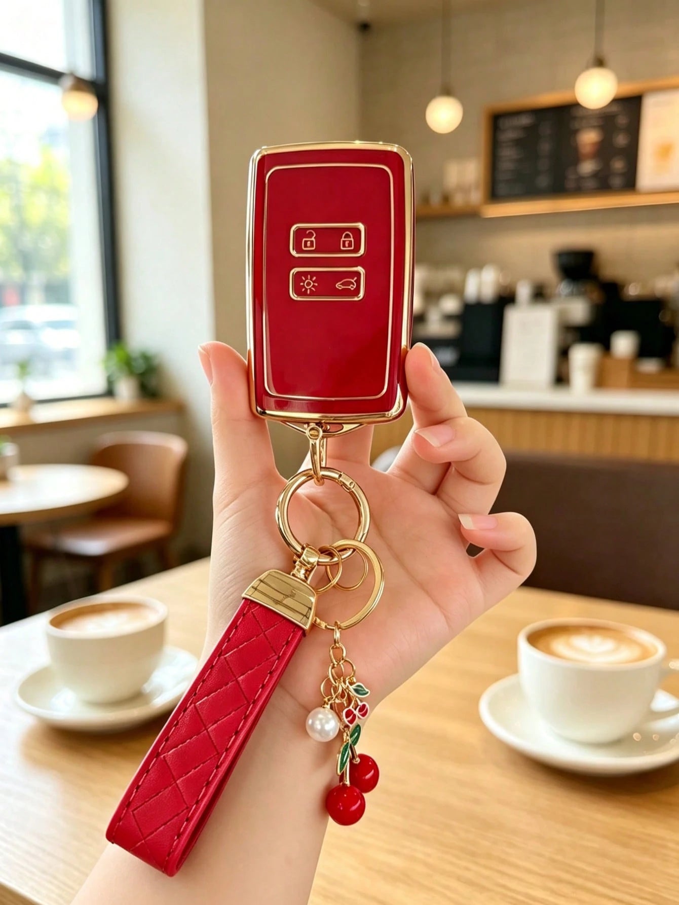 Creative Cherry Pendant Key Lanyard TPU Soft Shell Car Remote Key Cover Suitable For Renault Koleos Kadjar Captur Megane Space Clio Zoe Scenic 4 Arkana Dacia Sandero Key Bag