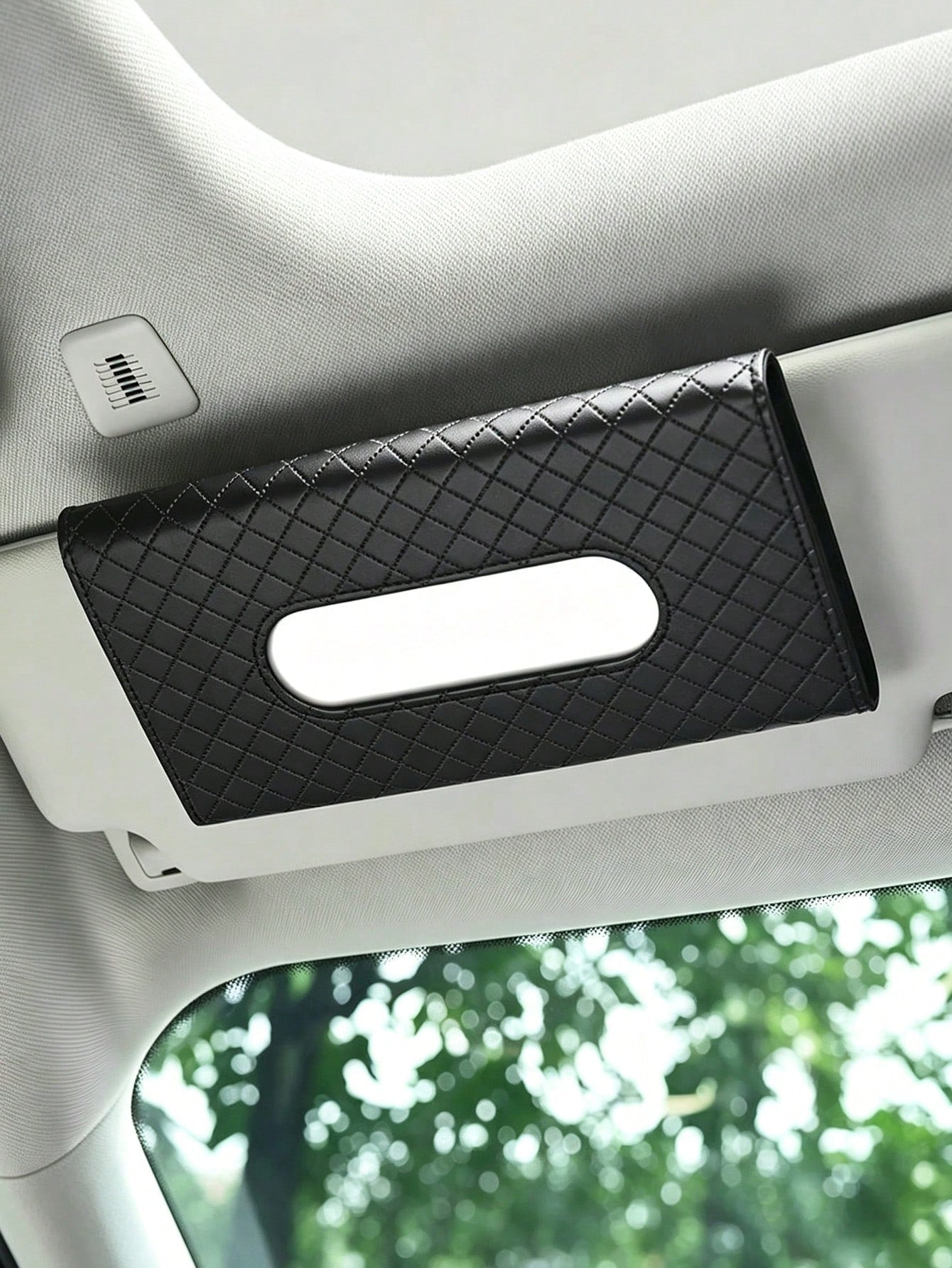 Creative Diamond Pattern Leather Car Sunshade Tissue Box, Hanging Car Tissue Box, Seat Back Sunshade Tissue Storage Bag, Multi-Functional Universal Car Interior Decor Accessory