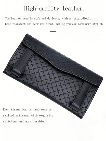 Creative Diamond Pattern Leather Car Sunshade Tissue Box, Hanging Car Tissue Box, Seat Back Sunshade Tissue Storage Bag, Multi-Functional Universal Car Interior Decor Accessory