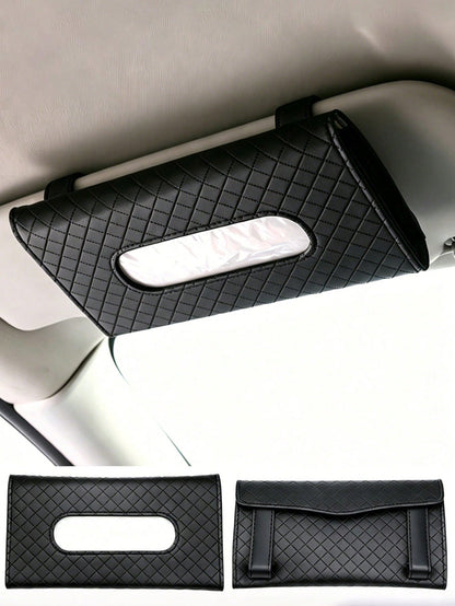 Creative Diamond Pattern Leather Car Sunshade Tissue Box, Hanging Car Tissue Box, Seat Back Sunshade Tissue Storage Bag, Multi-Functional Universal Car Interior Decor Accessory