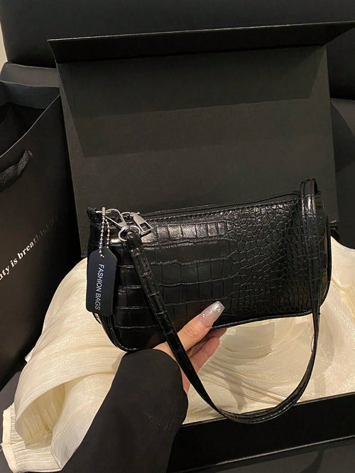 Crocodile Embossed Women's Handbags, Korean Style Ladies Underarm Tote Bags, New Fashion Shoulder Bags, Simple Commute Crescent Moon Bags, Old Money